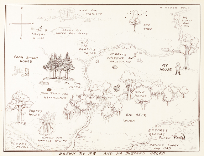 Subastarán mapa original de Winnie the Pooh - bosque-100-acres-sothebys