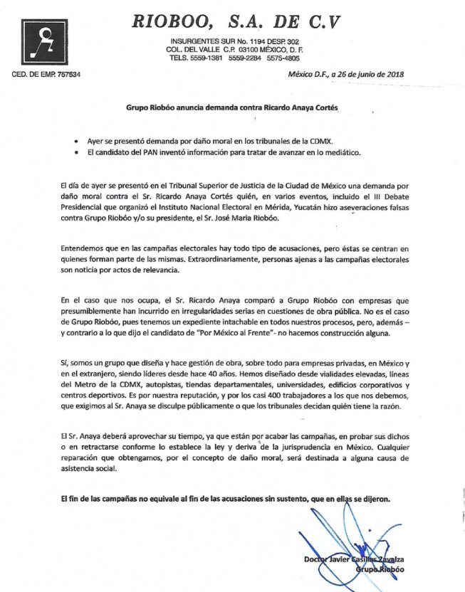 Grupo Riobóo demanda a Anaya por daño moral - comunicado-rioboo
