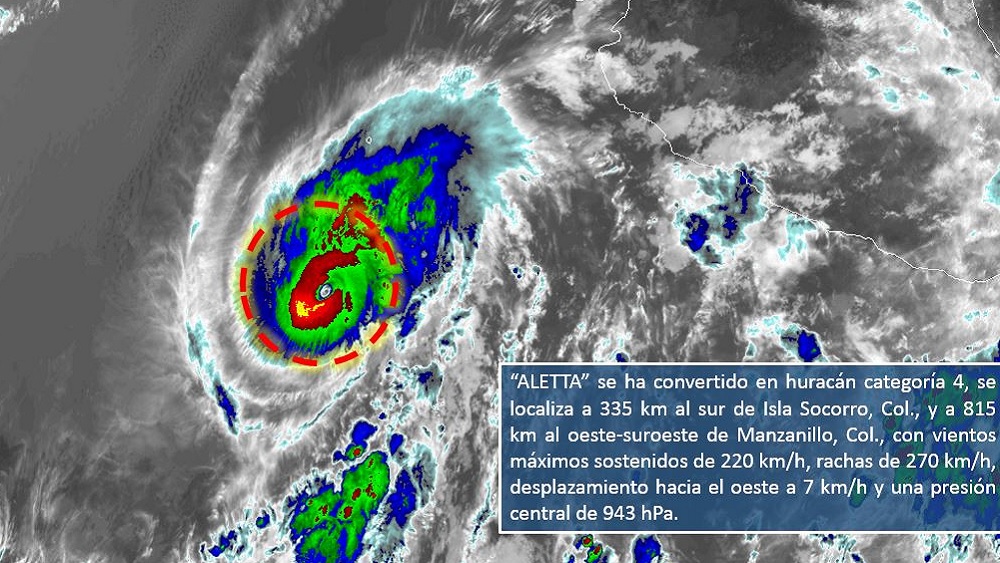 Huracán Aletta sube a categoría 4