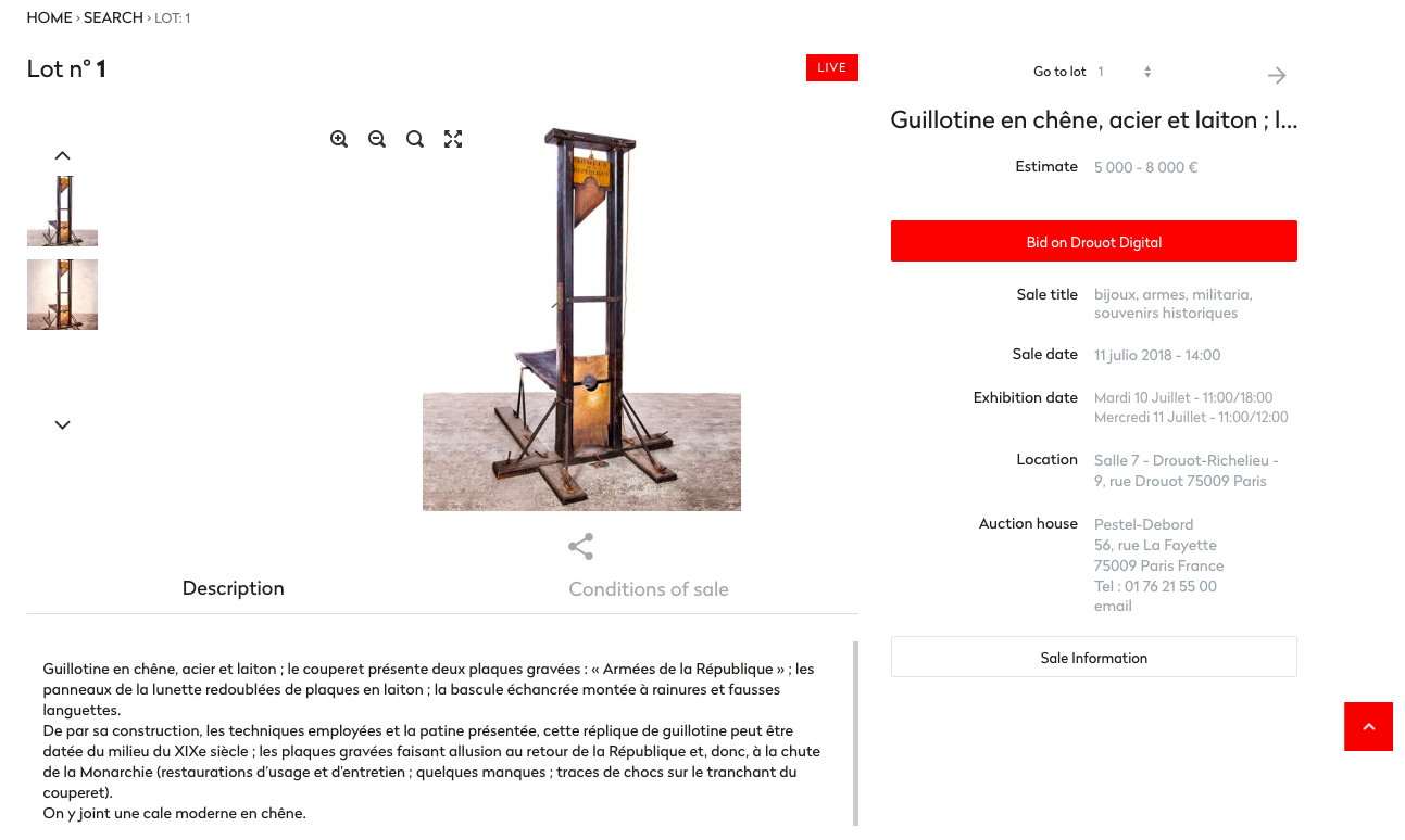 Francia intentará frenar subasta de Guillotina del siglo XIX - guillotina-francia-subasta