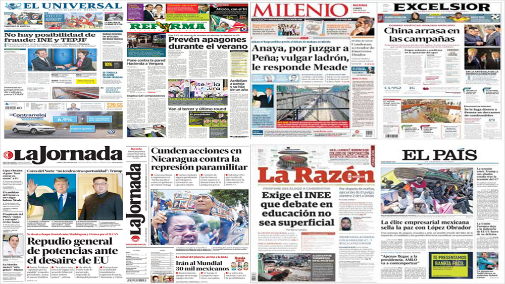 Meade, Anaya, Trump y Kim Jong-un en primeras planas