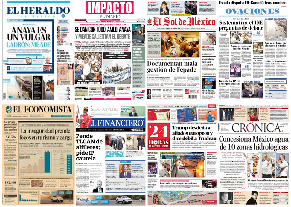 Meade, Anaya, Trump y Kim Jong-un en primeras planas - portadas-11-jun2