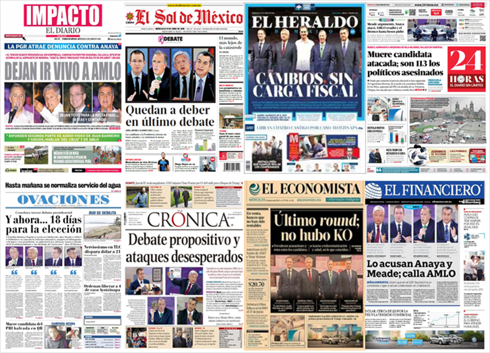 Todo lo que publicaron los periódicos del Tercer Debate Presidencial - portadas-13-jun2