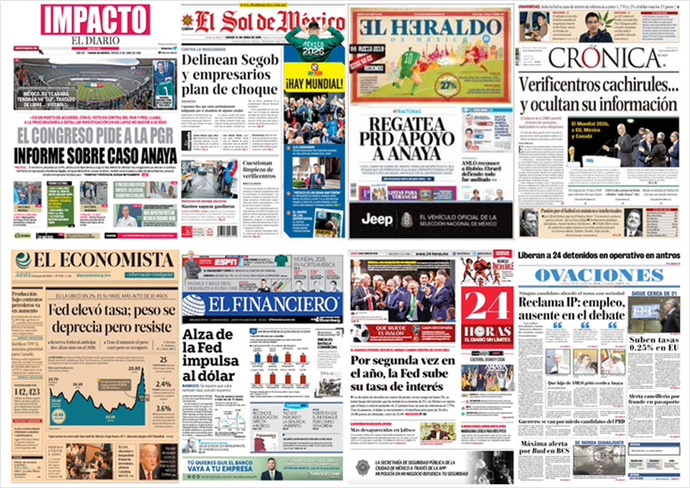 Mundial 2026 y tasas de interés en primeras planas - portadas-14-jun2