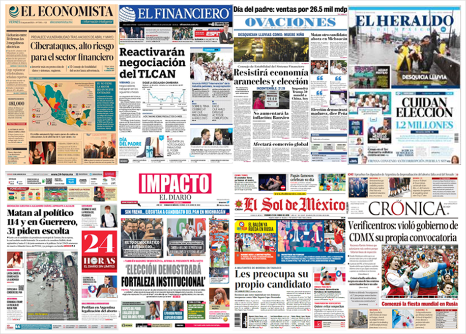 EPN, elecciones y James Comey en primeras planas - portadas-15-jun2