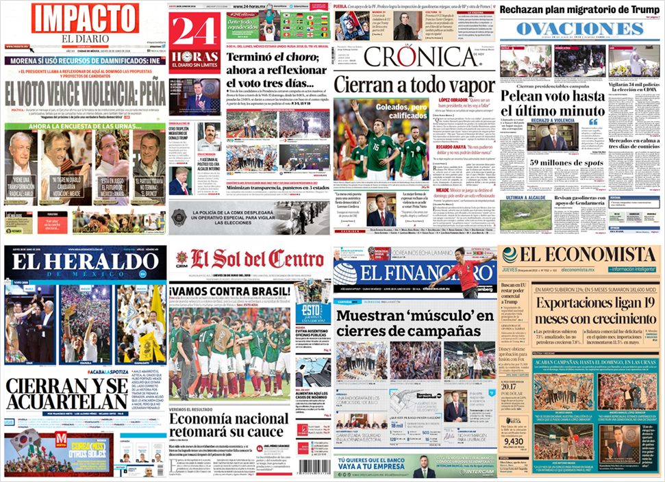 Elecciones, EPN y magistrado de EE.UU. en primeras planas - portadas-28-jun2