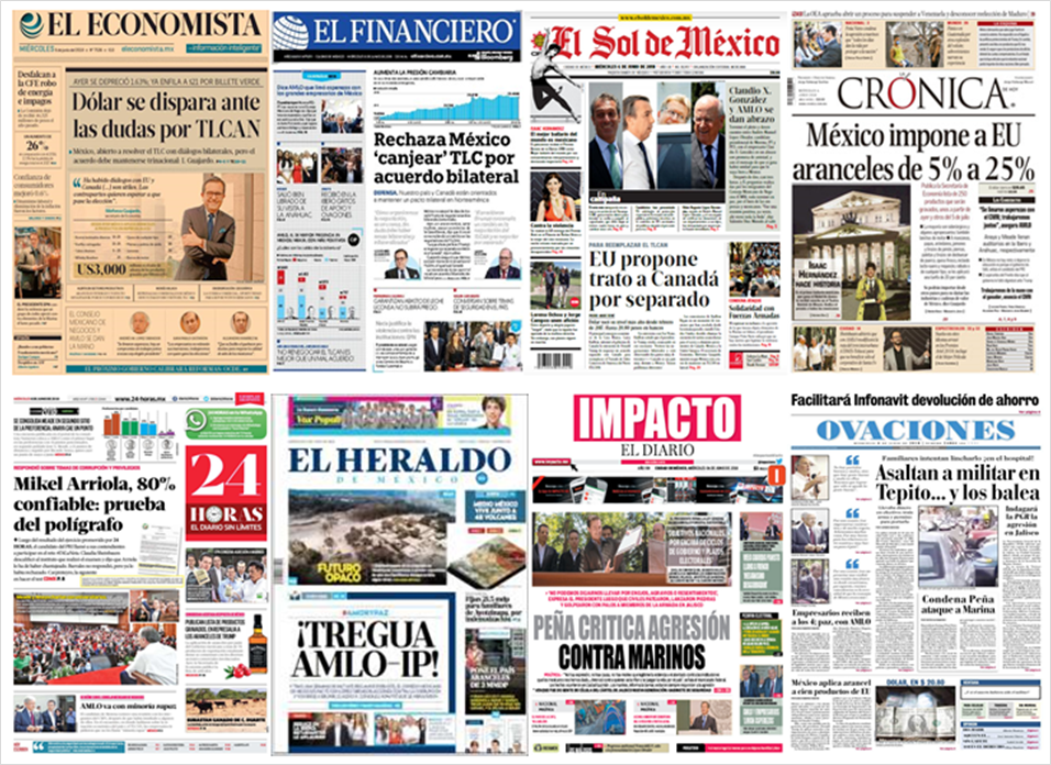 Peso, TLC, aranceles y Trump en primeras planas - portadas-6-jun2