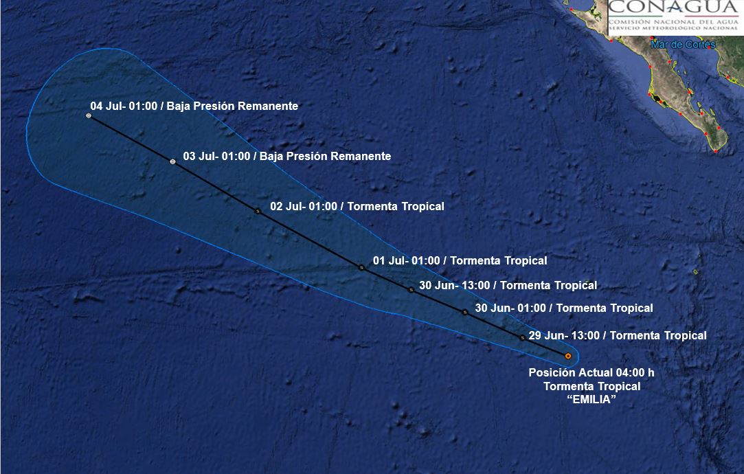 Tormenta tropical Emilia se aleja de costas mexicanas - trayectoria-emilia