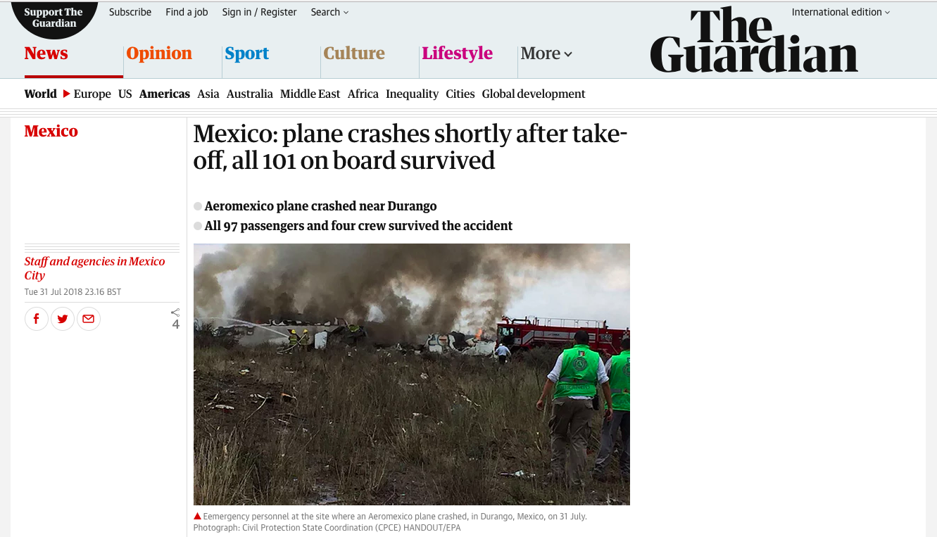 La reacción de los medios internacionales tras accidente aéreo en Durango - accidente-aereo-durango-the-guardian