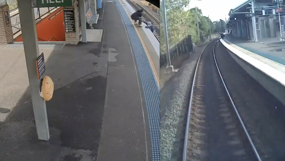 #Video Dramático momento en que un hombre cae a vías de tren y se salva de ser arrollado