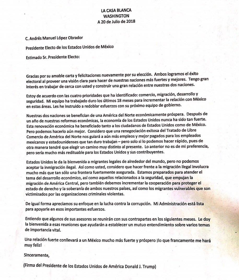 Trump advierte a AMLO que se acelere negociación del TLCAN - carta-1