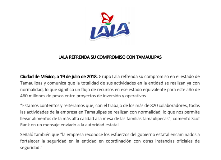 Lala reabre planta en Tamaulipas - comunicado-de-lala