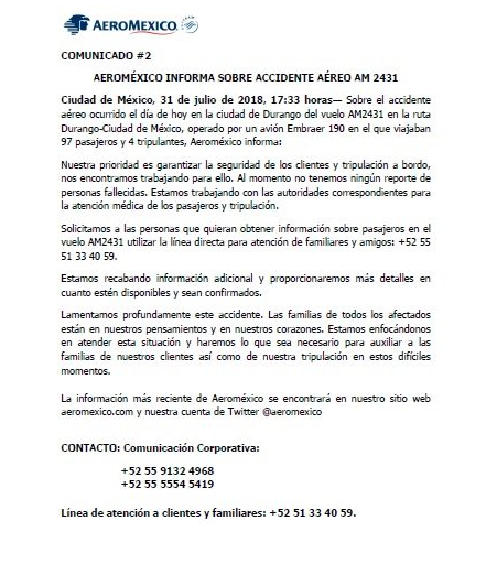 Rescatados los 99 pasajeros y 4 tripulantes. 98 son atendidos en hospitales - comunicado1