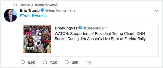 Trump comparte tuit con video de personas gritando "CNN apesta" - donald-trump-twitter-eric-jim-acosta
