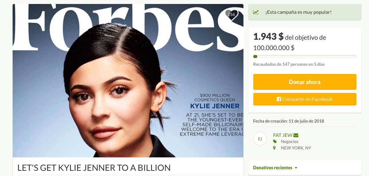 Fanáticos buscan que Kylie Jenner tenga un billón de dólares - kylie-jenner-gofoundme