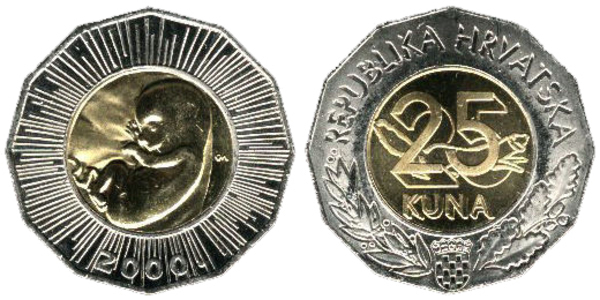 Croacia, la nación que honró el nacimiento con una moneda - moneda-25-kuna-croacia-bebe-feto-3