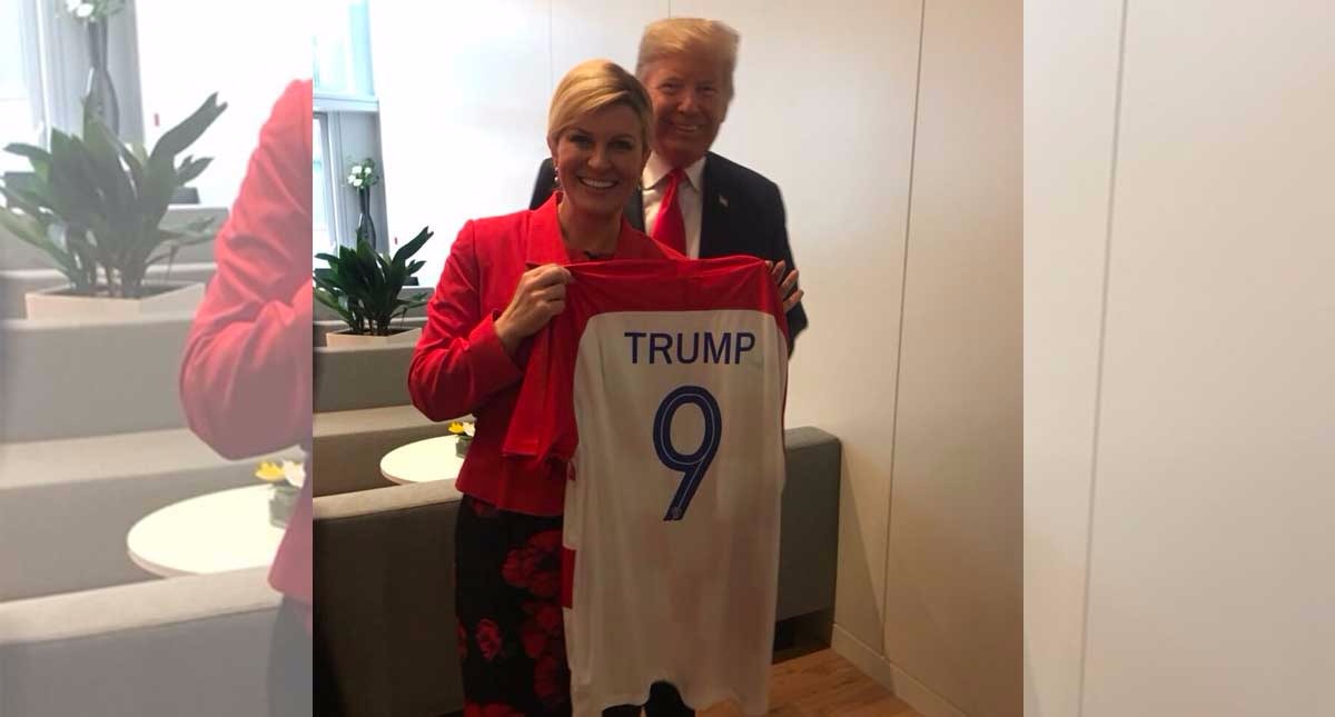 Presidenta croata regala playeras de su selección a Trump y Theresa May