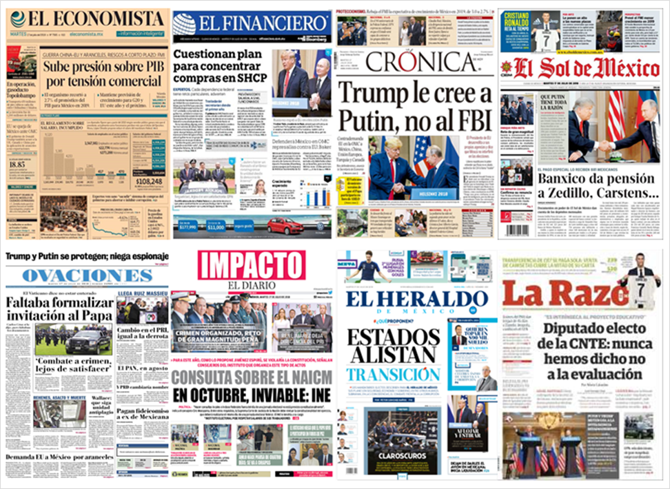 Papa Francisco, Trump y Putin en primeras planas - portadas-17-jul2