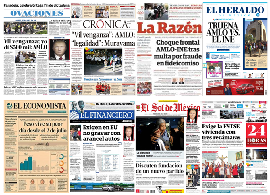 AMLO, INE, Trump y Putin en primeras planas - portadas-20-jul2