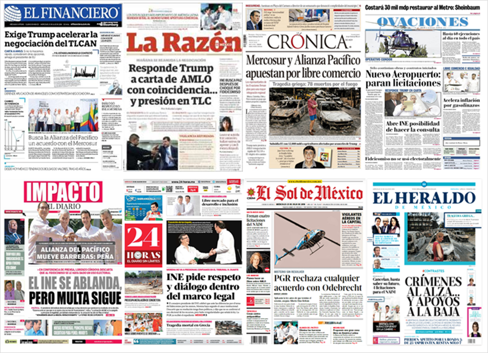 AMLO, TLC, Trump y Grecia en primeras planas - portadas-25-jul2