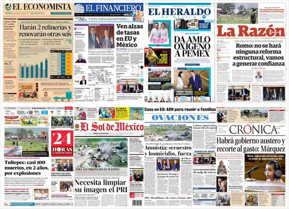 AMLO, Ebrard y Tultepec en primeras planas - portadas-6-jul2
