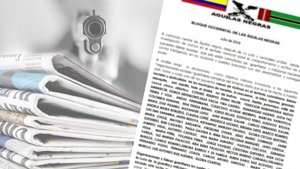 Alertan por amenazas de muerte a periodistas en Colombia
