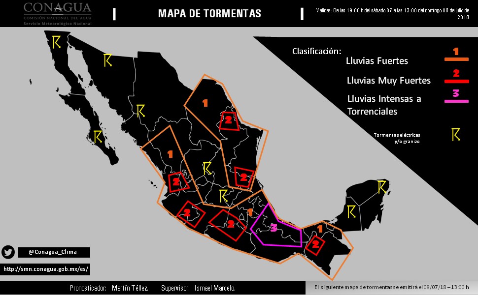 Continuarán las tormentas en gran parte del país - pronostico-domingo-8-de-julio