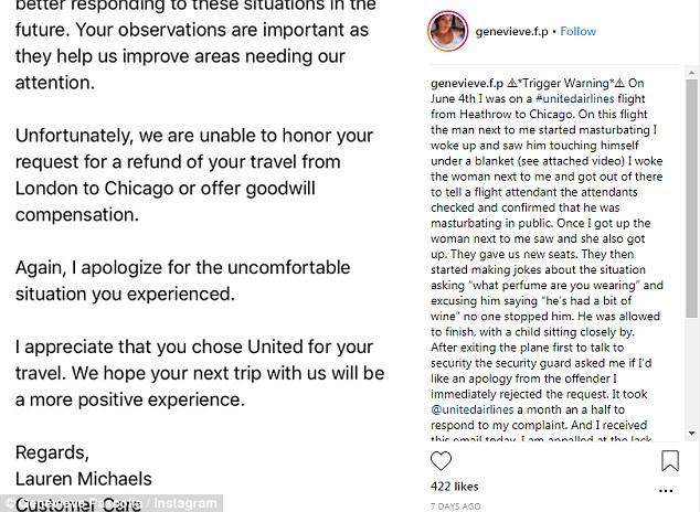 Joven denuncia a hombre en vuelo de United y tripulación se burla de ella - queja-united