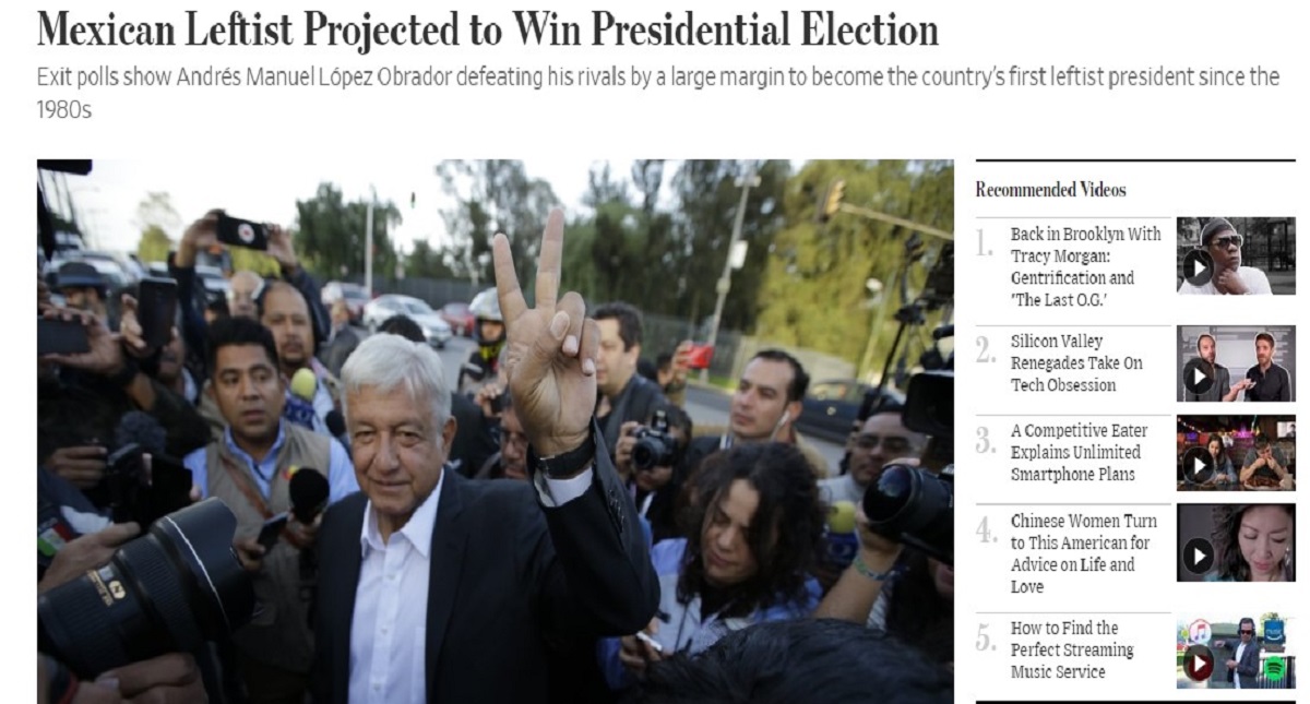 Medios internacionales se pronuncian sobre cantada victoria de AMLO - the-wall-street-journal