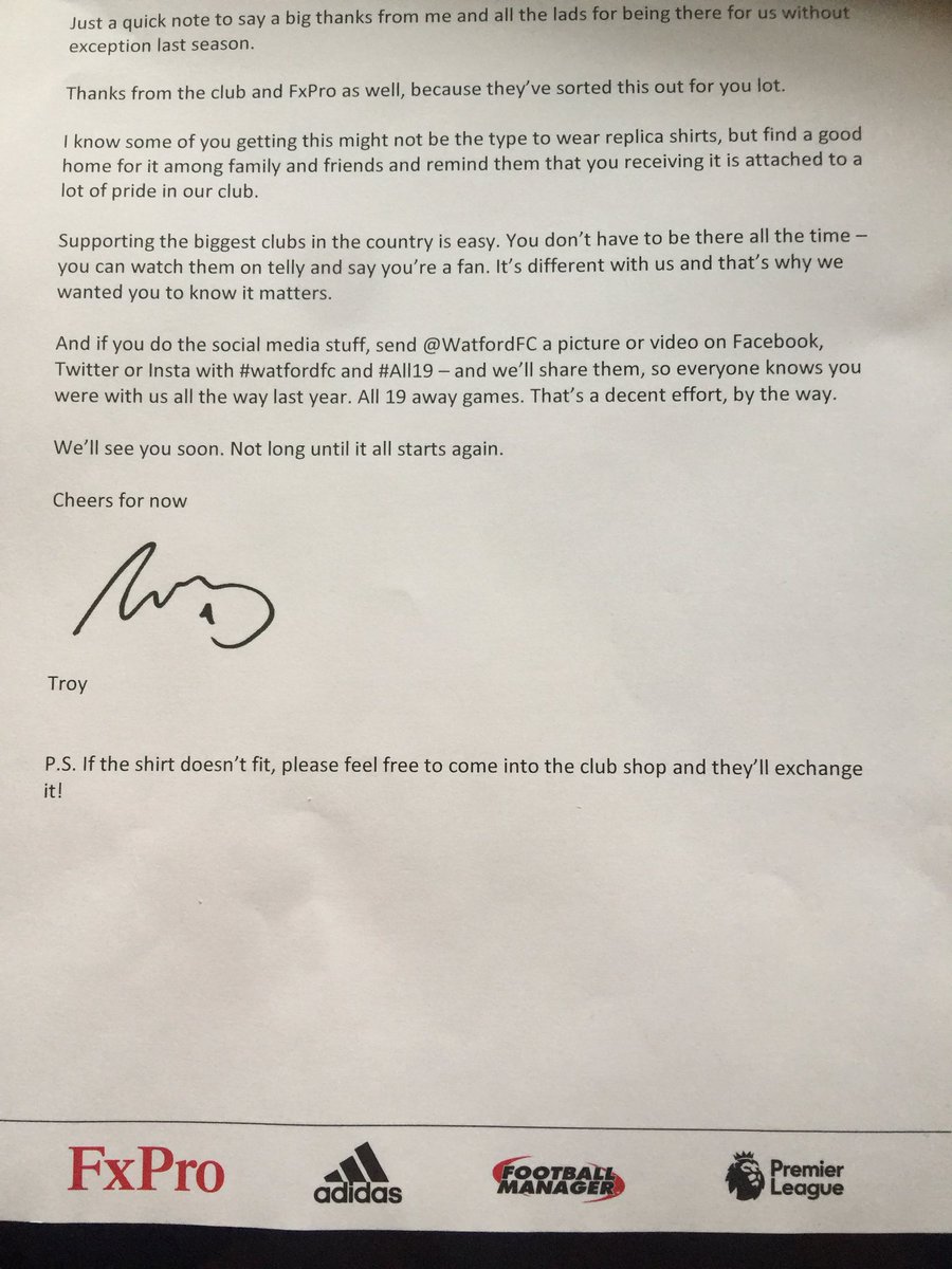 Equipo inglés envía regalo especial a fanáticos con asistencia perfecta - watford-regalo-inglaterra-3