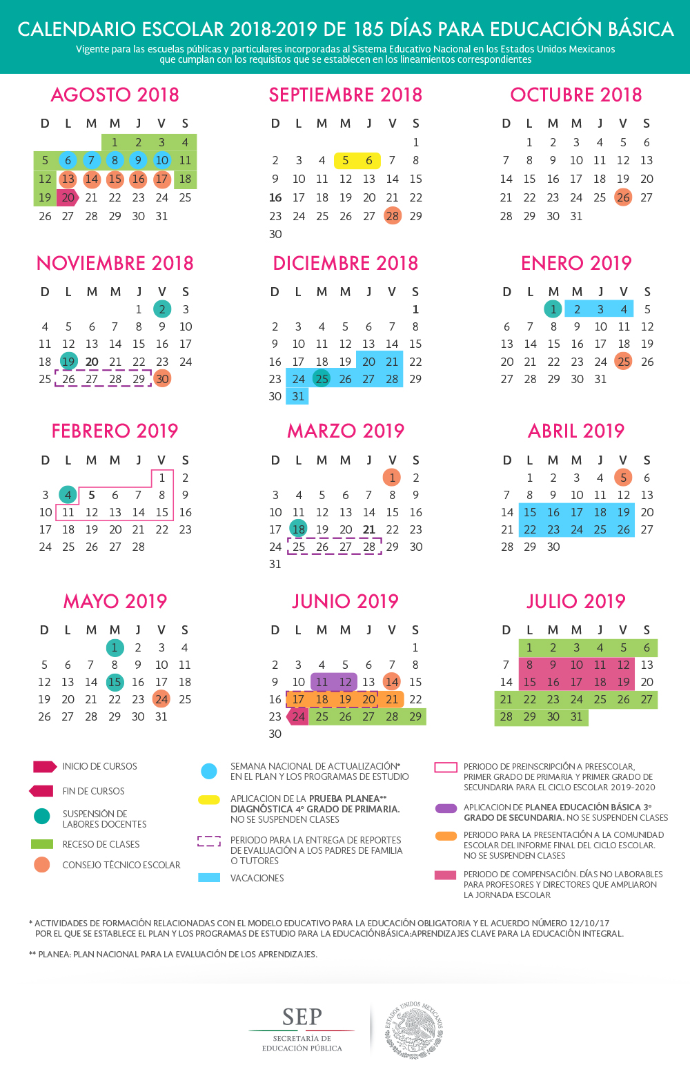 Nuevo ciclo escolar tendrá 36 días sin clases - calendario-escolar-2018-2019
