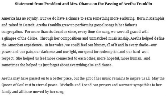 Celebridades lamentan muerte de Aretha Franklin - comunicado-obama-aretha