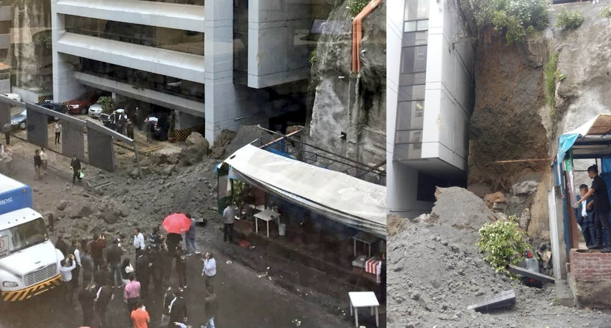 Desgajamiento en Bosques de las Lomas sepulta a varios vehículos Desgajamiento en Bosques de las Lomas sepulta a varios vehículos