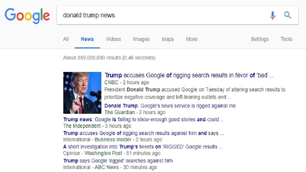 Trump despotrica contra Google por arrojar malas noticias sobre él - donald-trump-news