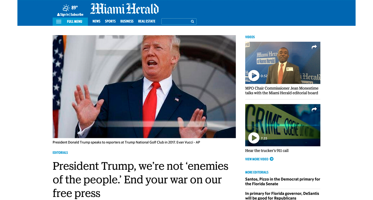 "Trump finalice su guerra contra la prensa": Miami Herald - miami-herald