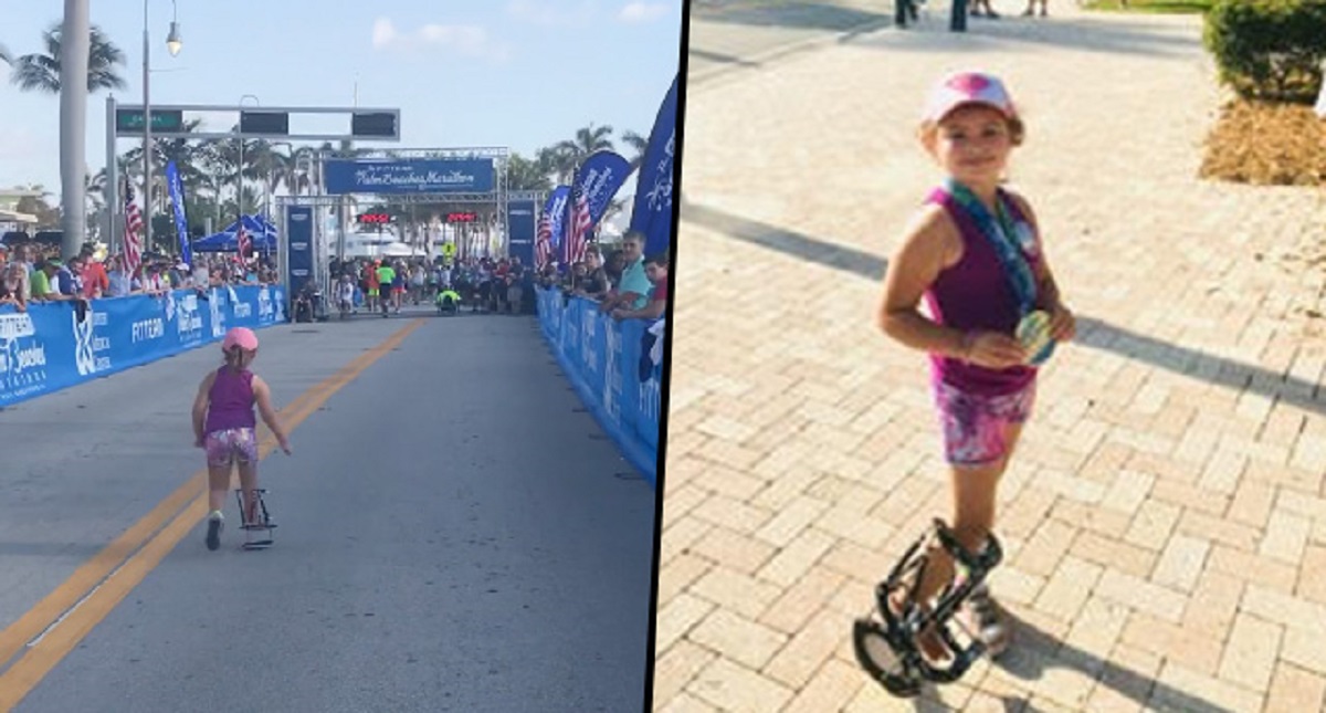 Niña con discapacidad en la pierna termina carrera de cinco km