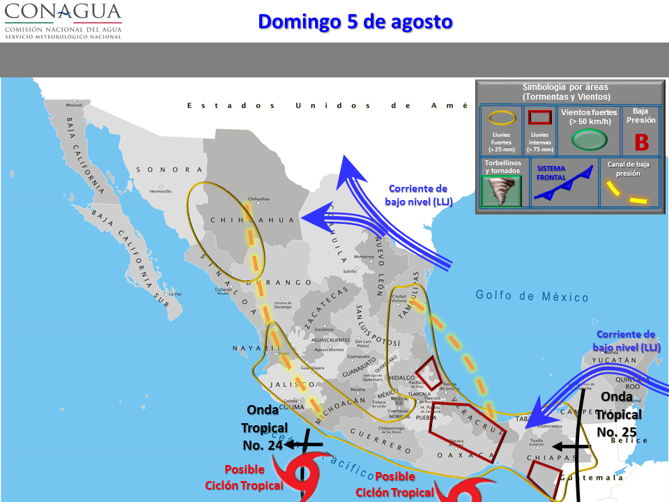Altas temperaturas y tormentas fuertes en gran parte del país - pronostico-5-de-agosto