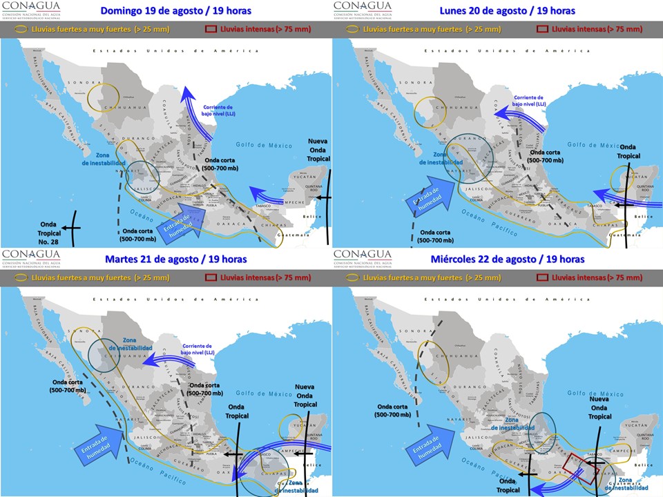 Continuarán las tormentas en el occidente, sur y sureste del país - pronostico-domingo-19