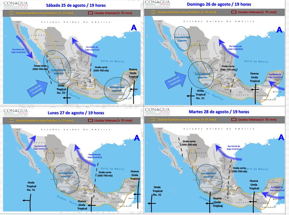 Continuarán las lluvias y altas temperaturas en varios estados del país - pronostico-domingo-26