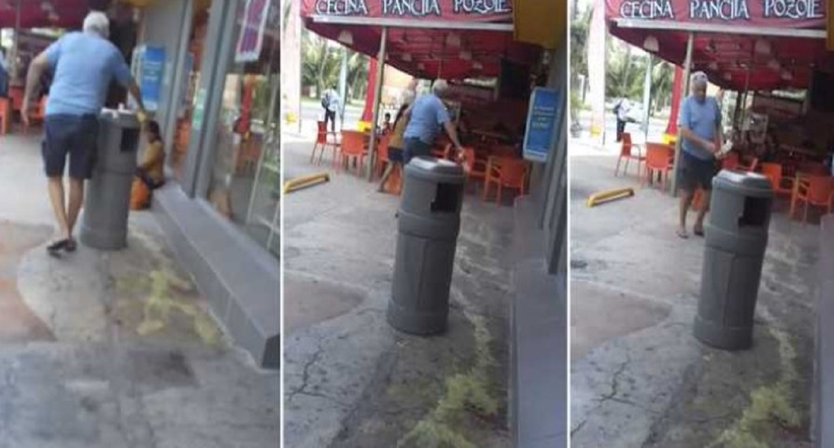 #Video Turista rocía ácido en banqueta para ahuyentar a indígena