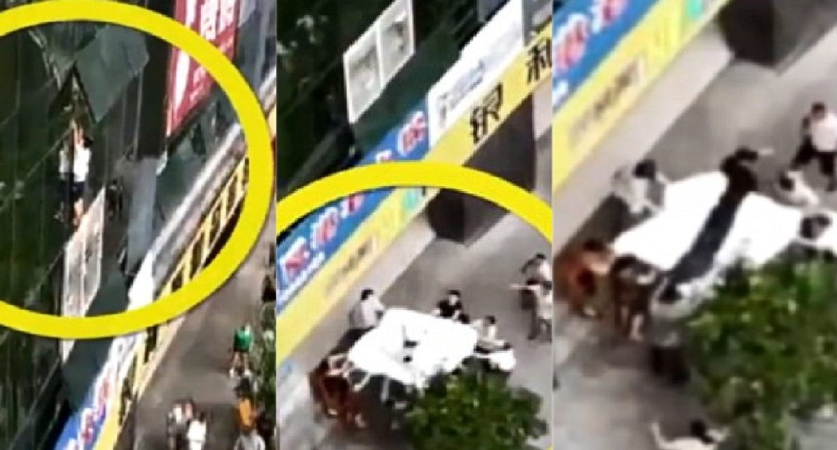 #Video Amortiguan caída de niño de octavo piso con sábana y se rompe