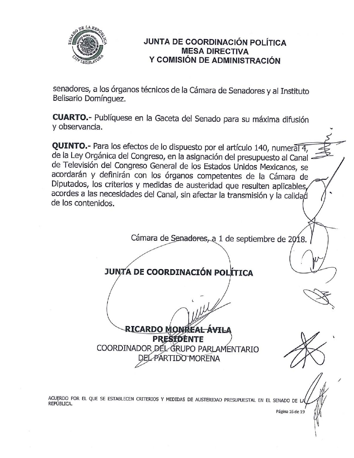 Senado aprueba criterios de austeridad de Morena - acuerdo-sobre-las-medidas-de-austeridad-presupuestal-016