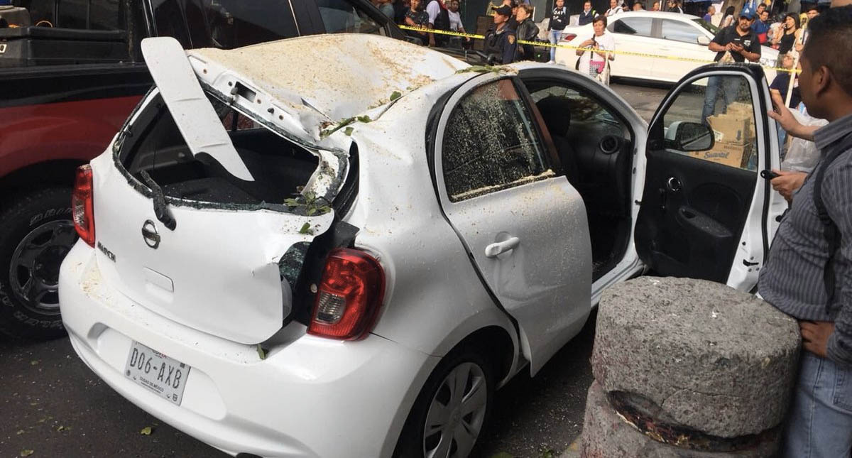 Cae árbol encima de automóvil en el Centro Histórico