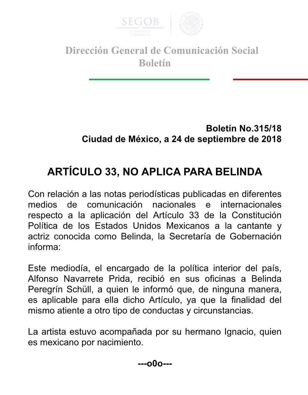 Belinda no será deportada: Segob - belinda-comunicado-segob