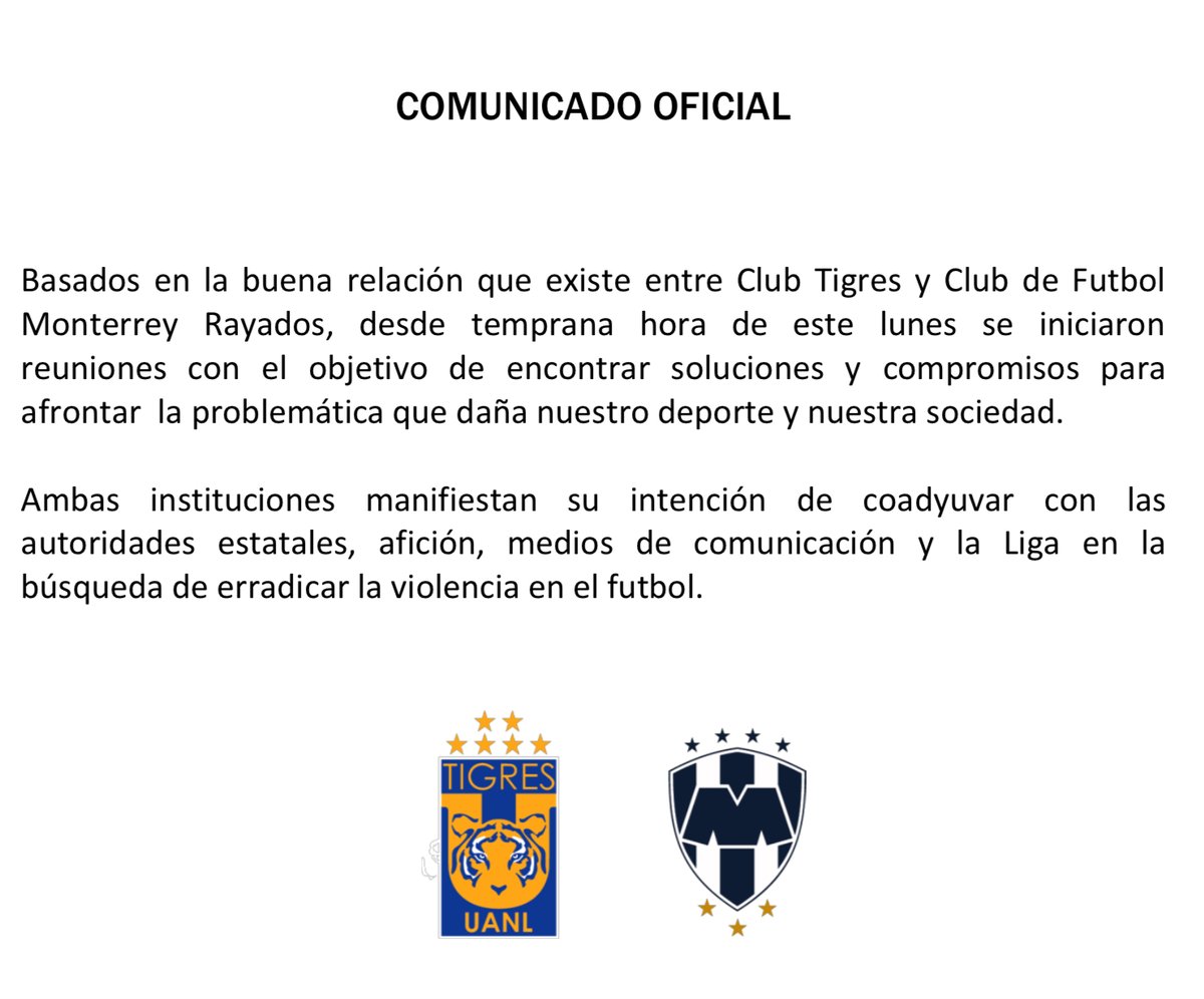 Tigres y Rayados prometen colaborar para erradicar violencia en el futbol - comunicado-conjunto-tigres-rayados
