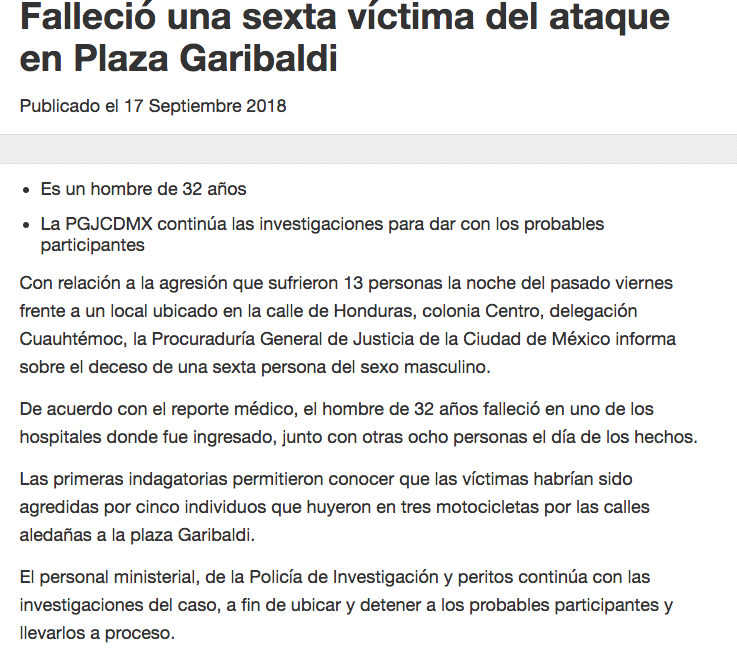 Ya son seis las víctimas del ataque armado en Garibaldi - comunicado