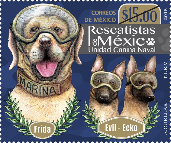 Servicio Postal emite estampilla dedicada a Frida y binomios caninos - estampilla-frida-perros-rescatistas