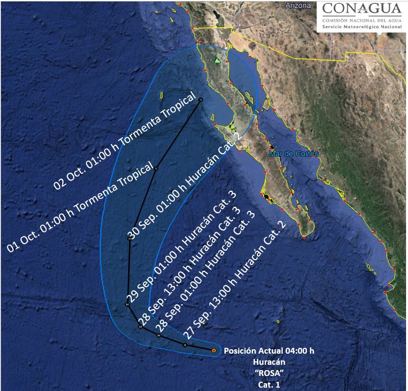 Prevén que huracán Rosa se intensifique este jueves - huracan-rosa-trayectoria