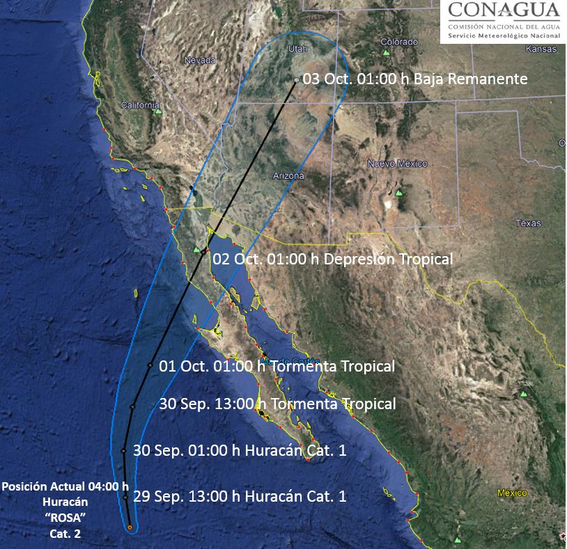 Huracán Rosa se degrada a categoría 2 - rosa-cat-2-trayectoria