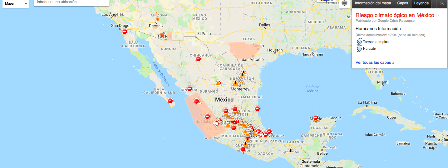 Google activa alertas y mapa de crisis por huracán Willa